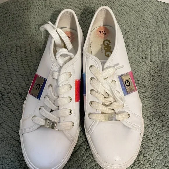 G by Guess Women White Lace Up Glitter on Stripe Sneakers Casual Shoes Size 7.5 - Picture 3 of 12